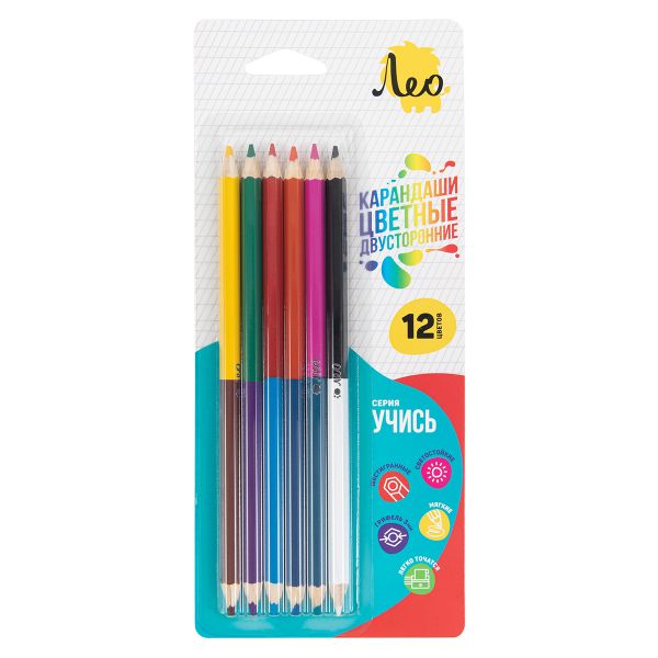 Карандаш двусторонний (набор) заточенный 10х12 цв, Лео LNDCP-06