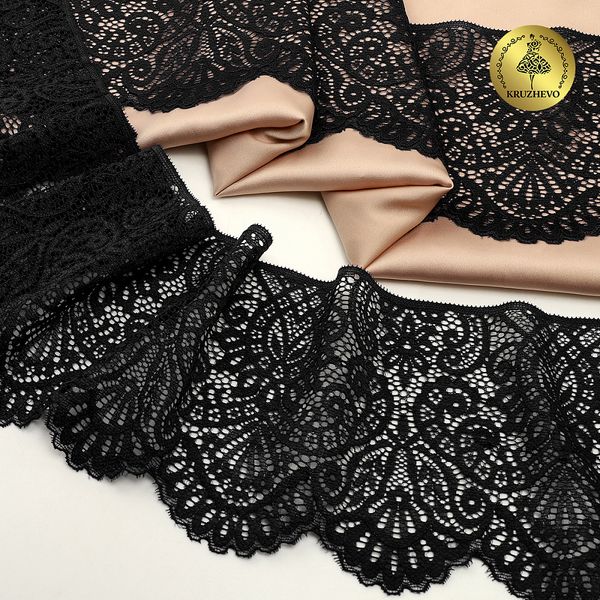 Кружево эластичное (стрейч) 110 мм, 40992PP цв.черный уп.25м, Kruzhevo