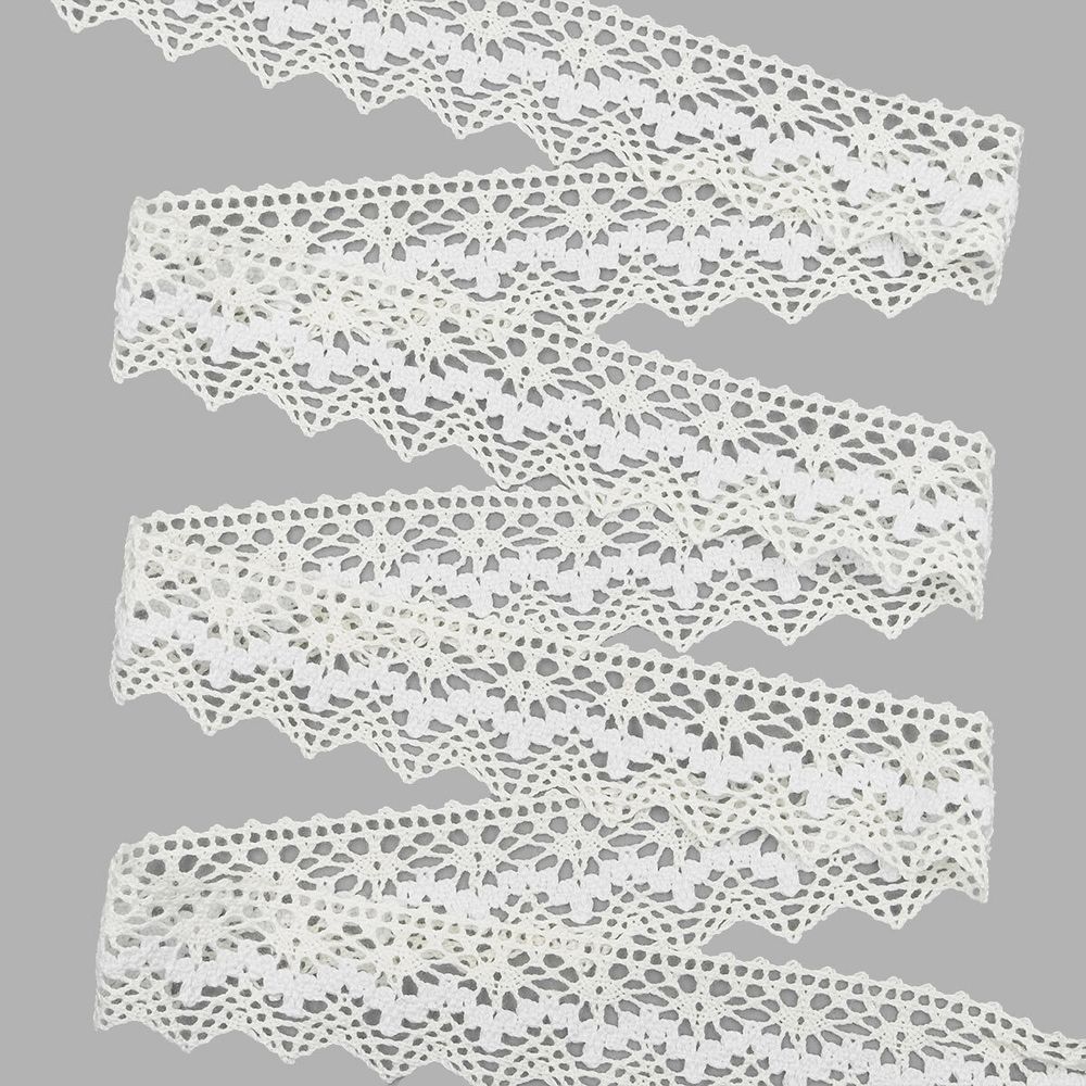 Кружево вязаное (тесьма) 35 мм / 25 м, беж/бел, одностороннее