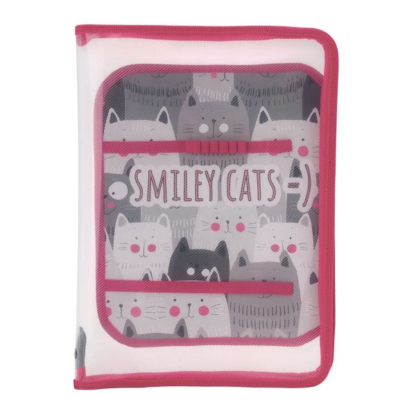 Папка для труда А4 молния вокруг, пластик (улыбчивые котики), ПТР-1