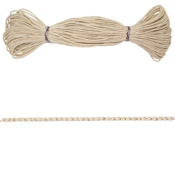 Шнур отделочный ⌀2.0 мм / 30 метров, с метанитом, белый/золото