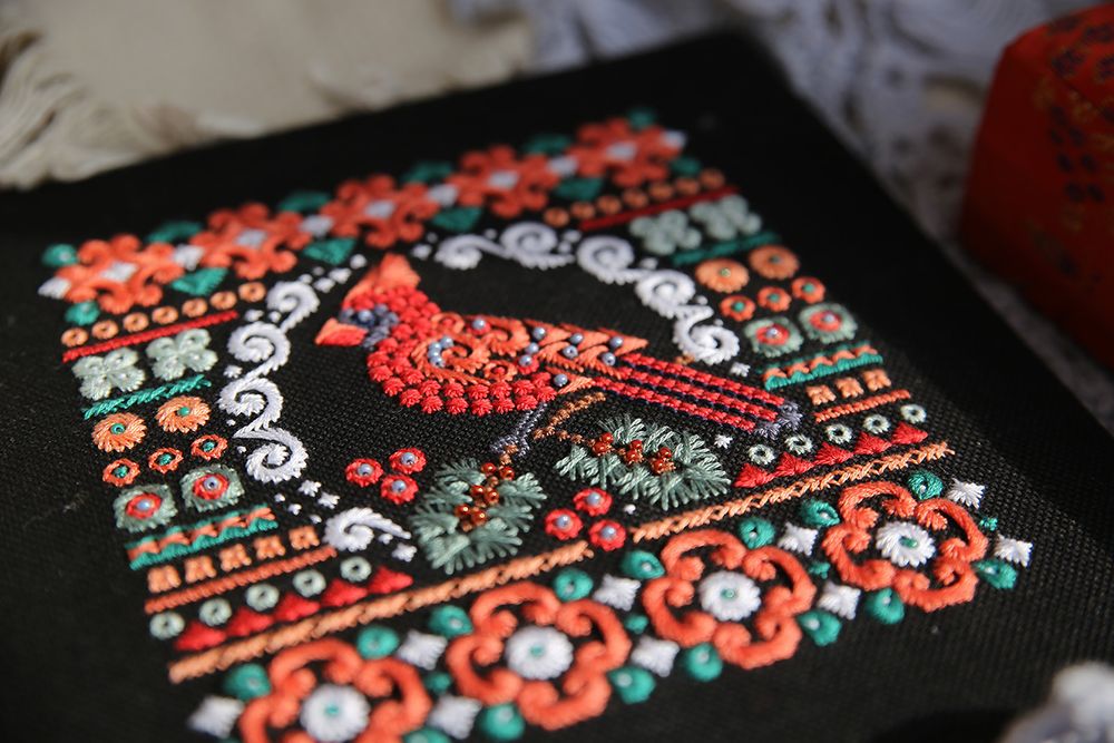 Набор для вышивания нитками Panna, Красный кардинал 16,5х17 см