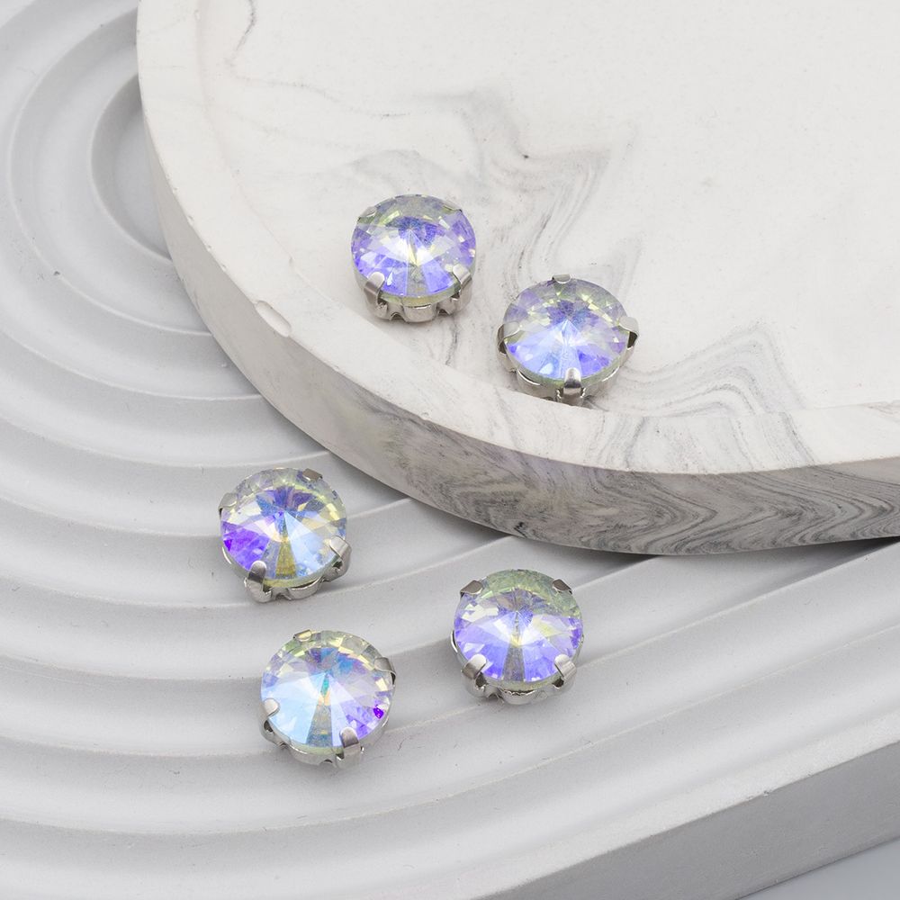 Хрустальные стразы в цапах круглой формы, белый c внутренним AB покрытием 10 мм, 5 шт, Astra&Craft, РЦ003НН10