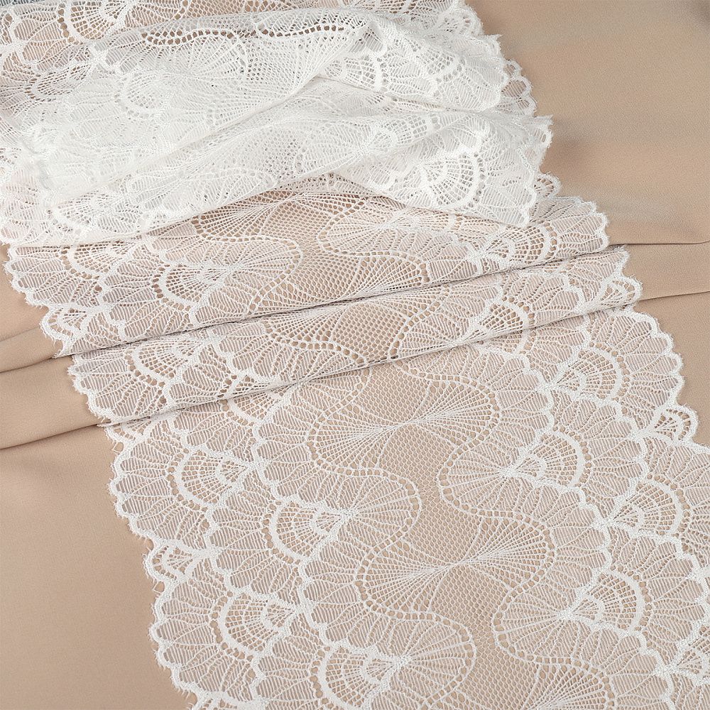 Кружево бельевое эластичное 195 мм / 10 м, цв.01 белый, Kruzhevo