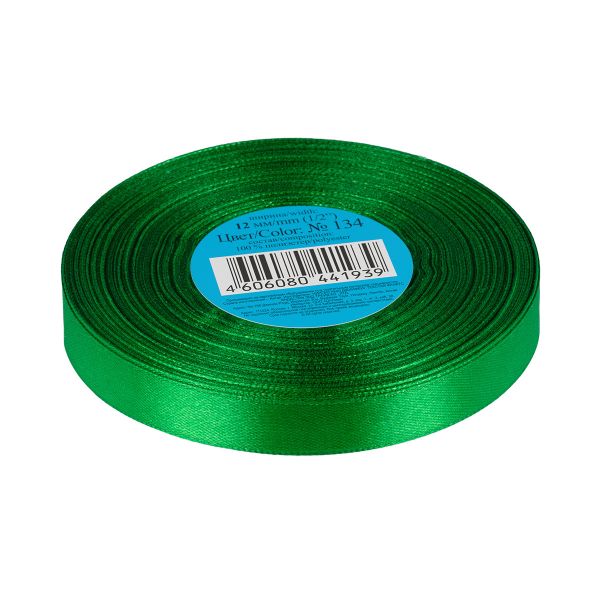 Лента атласная 1-сторонняя 12.0 мм / 33±2 метра, 134 зеленый, Gamma