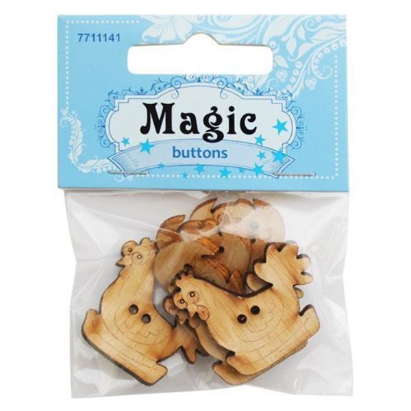 Украшения декоративные пуговицы Курочки, 6 шт, Magic Buttons BBL005-MX-P2