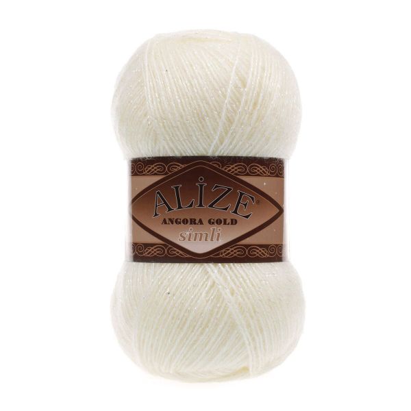 Пряжа Alize (Ализе) Angora Gold Simli / уп.5 мот. по 100 г, 500м, 001 кремовый A