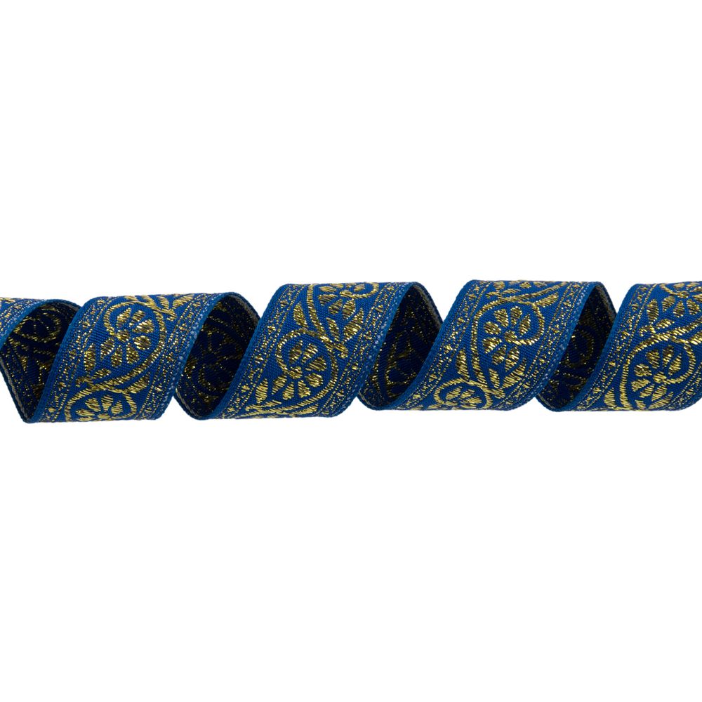 Лента (тесьма) жаккардовая 23.0-25.0 мм / 25 метров, синий /под золото, Blitz