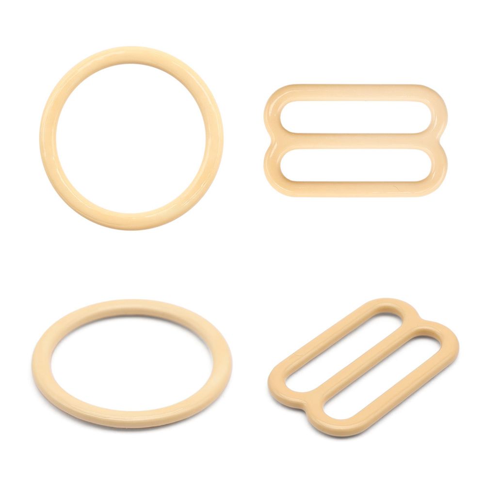 Набор кольца + регуляторы для бюстгальтеров металл 15 мм, (10 колец, 10 регул.), телесный