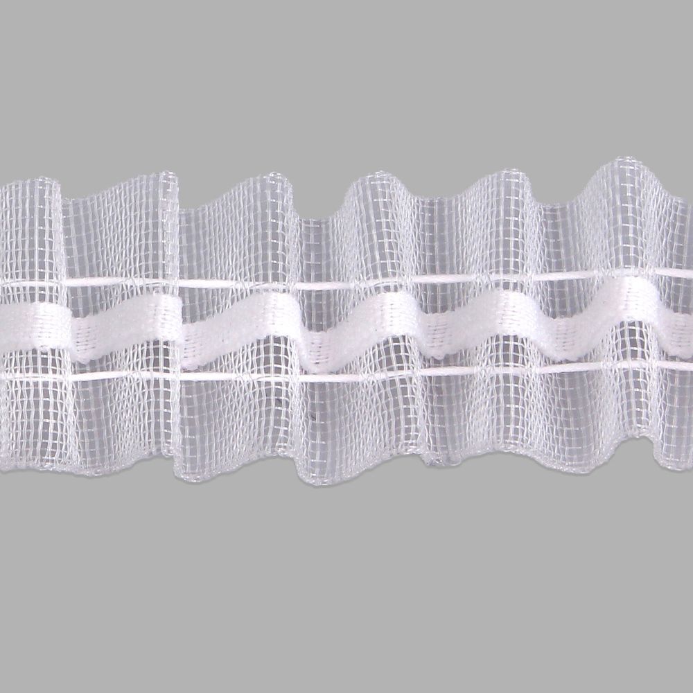 Лента (тесьма) шторная: сборка параллельная 25 мм / 10 метров, (1 ряд петель, 2 шнура), прозрачный, (251-О)