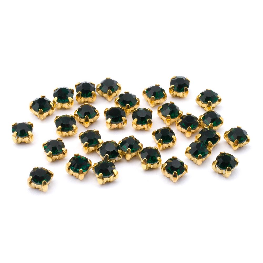 Хрустальные стразы в цапах круглые (золото) изумруд 4х4мм, 29-30 шт/упак Astra&Craft, ЗЦ016НН44