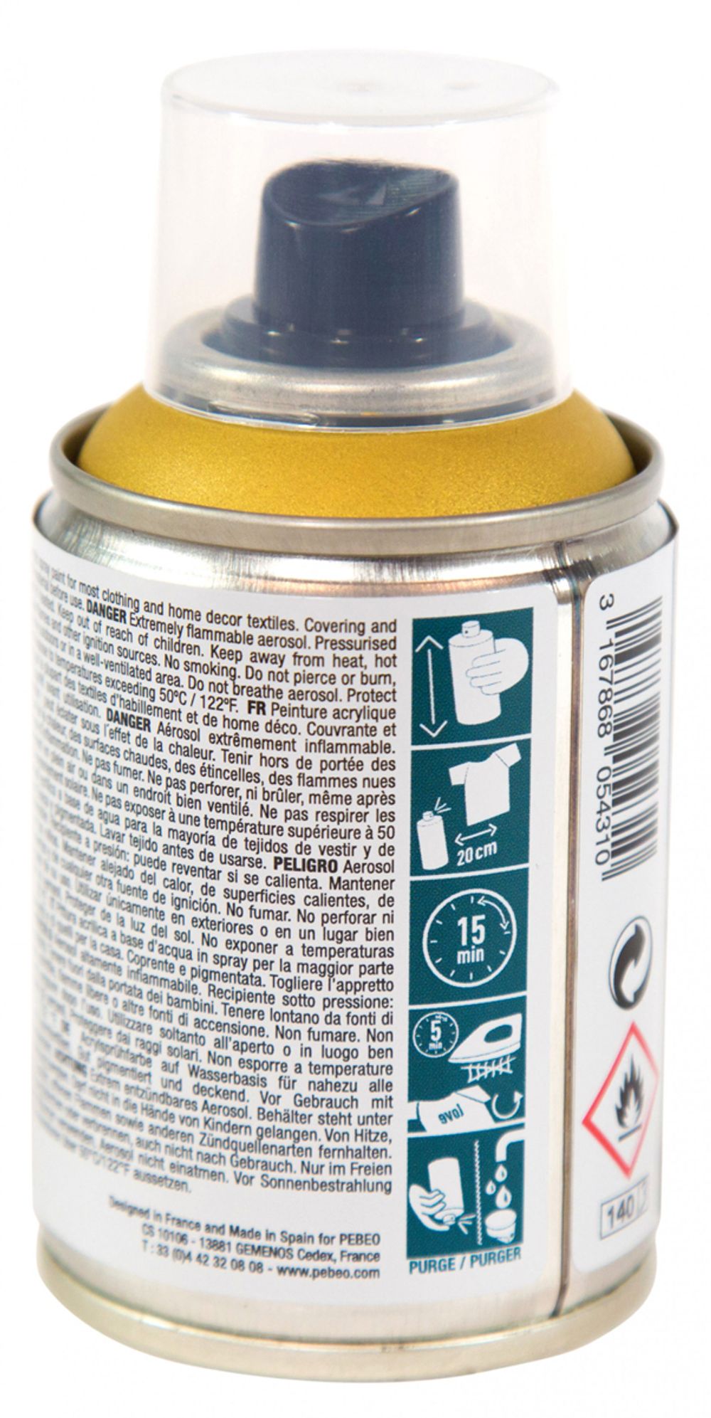 Краска для текстиля аэрозольная 7А Spray 100 мл, золото 805431, Pebeo