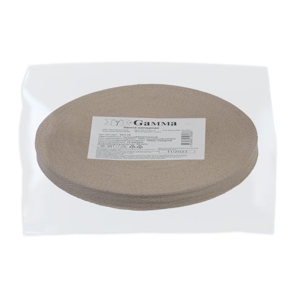Тесьма (лента) киперная (100 х/б) 15 мм / 50 метров, льняной/linen, Gamma TCT-15