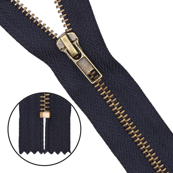 Молния металл джинсовая Т5 (5 мм) 1 зам., н/раз., антик, 12 см, автомат, 233 т.синий, 10 шт, 14212-2