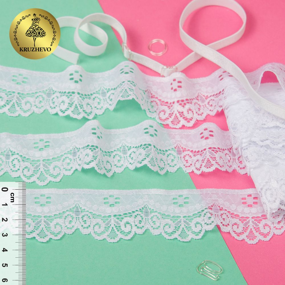 Кружево эластичное (стрейч) 35 мм, 1809, цв.1 белый уп.50м, Kruzhevo