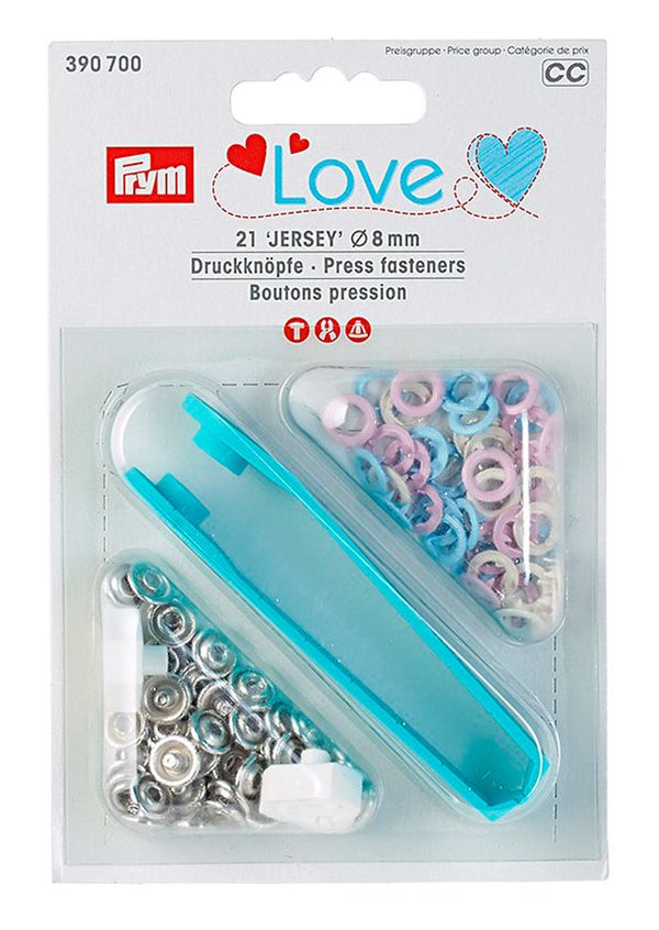 Кнопка рубашечная (джерси) открытая ⌀8 мм, 21 шт, латунь, розовый/синий/перламутровый, Prym 390700