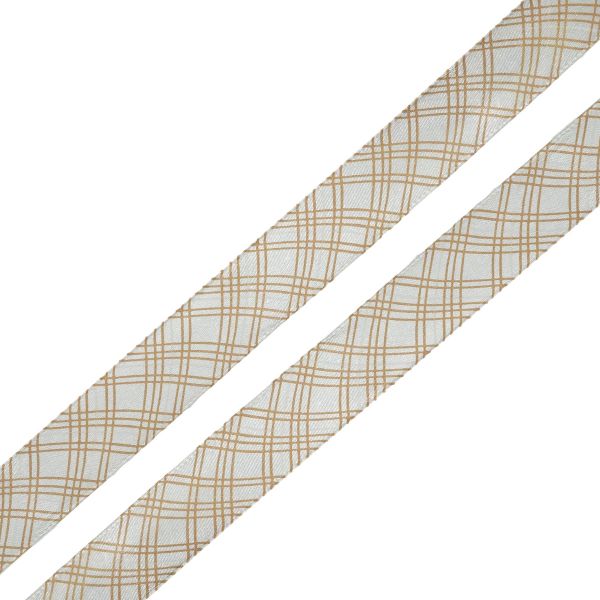 Лента атласная с рисунком Пересечение 15.0 мм / 3 метра, белый, Globus