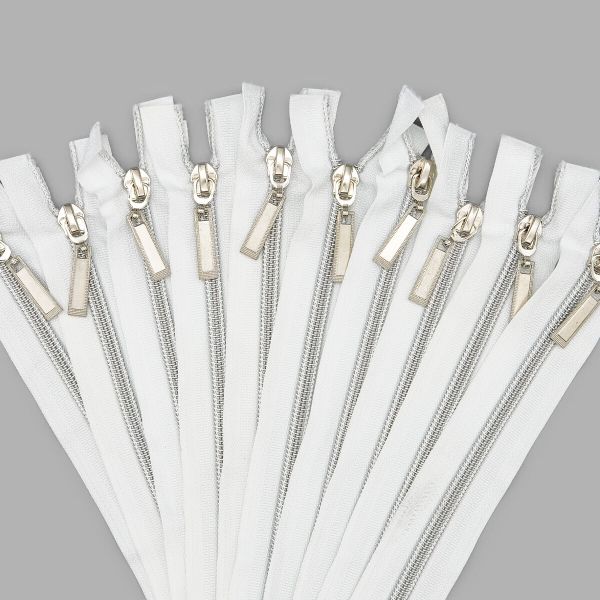 Молния спираль (витая) Т7 (7 мм) 2 зам., разъем., 85 см, никель / белый, 10 шт