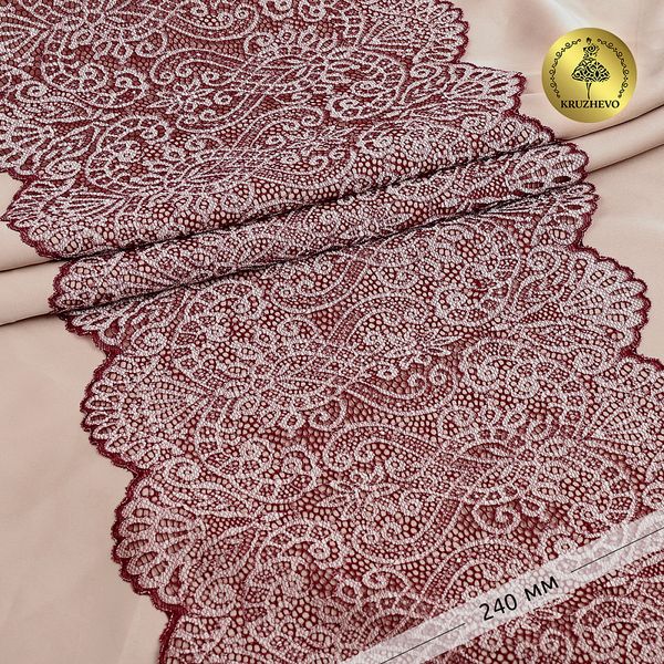 Кружево бельевое эластичное 225 мм / 3 м, 40992 цв.бордо+св.розовый, Kruzhevo
