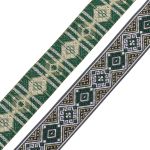 Лента (тесьма) жаккардовая 35.0 мм / 7 метров, золото/ т.зеленый, 4101-1