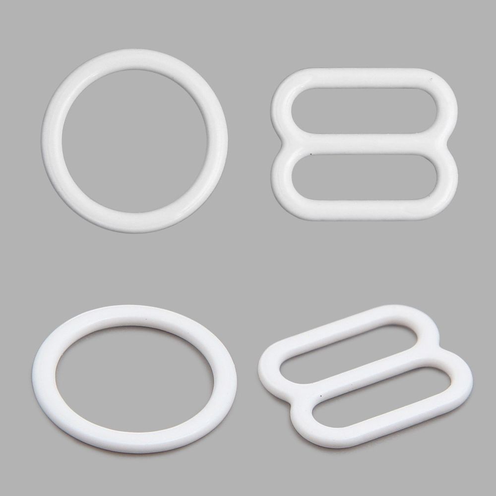 Набор кольца + регуляторы для бюстгальтеров металл 10 мм, (10 колец, 10 регул.), белый