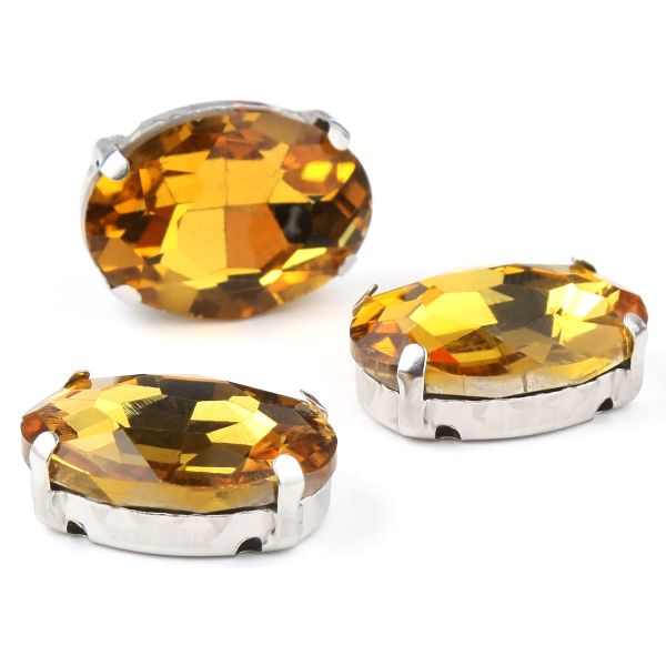 Хрустальные стразы в цапах овальной формы, желтый 13х18 мм, 3 шт., ОЦ004НН1318