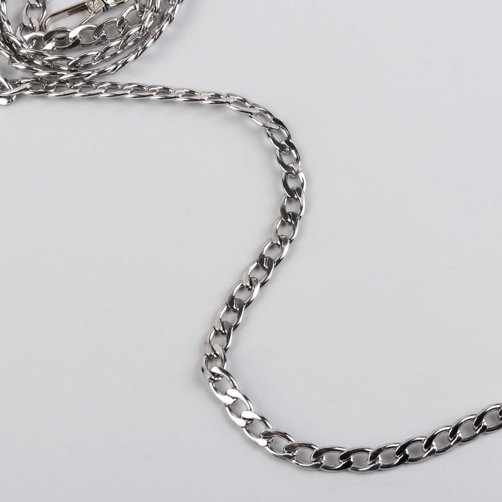 Цепочка для сумки с карабинами алюм 120см 9х14мм плоская серебряный