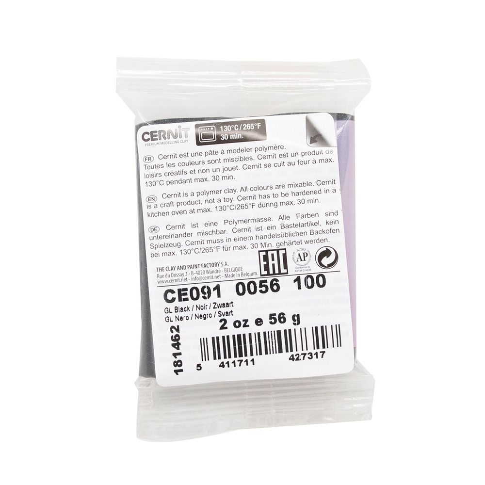 Полимерная глина Cernit №1 запекаемая, классическая 56-62 гр, 100 черный
