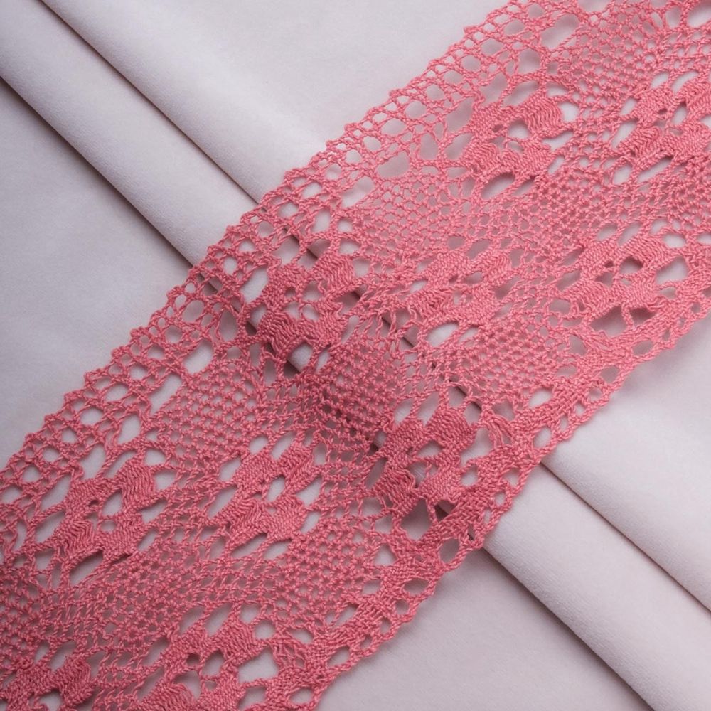 Кружево вязаное (тесьма) широкое 125 мм / 25 метров, хлопок, рис. 125.01.038, коралловый, С3749Г17