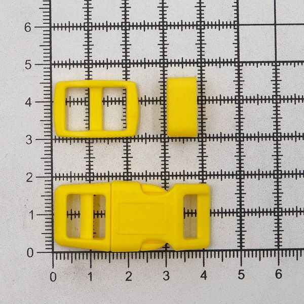 Фастекс (пряжка трезубец), рамка и рамка-регулятор 10мм, пластик, (2 компл.) Hobby&Pro, желтый, A03001037-10