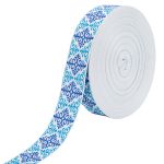 Лента (тесьма) жаккардовая 32.0 мм / 25 метров, Славянский орнамент Оберег, рис. 9788, белый / голубой / синий, С3774Г17