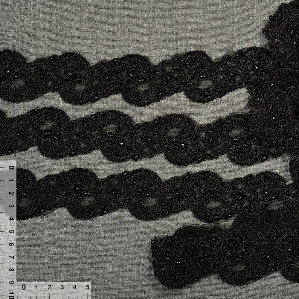 Кружево на сетке 40 мм, диз. 878, цв.черный, уп. 9.14 м, Kruzhevo