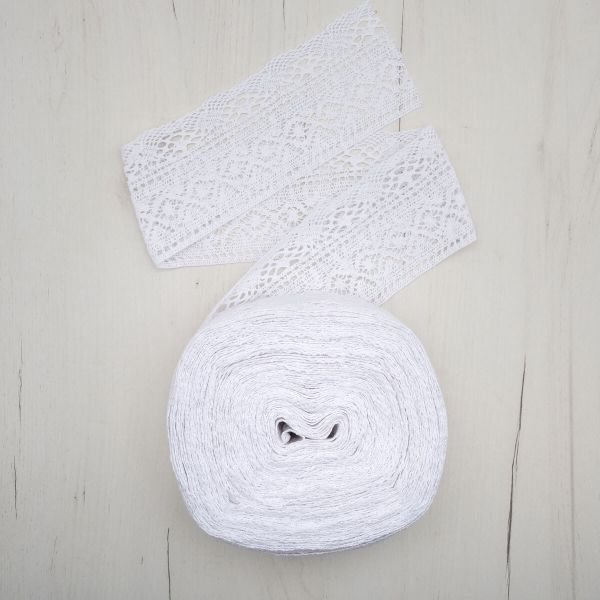 Кружево вязаное (тесьма) хлопковое 100 мм / 25 метров, рис100.01.172 (белый) С3749Г17