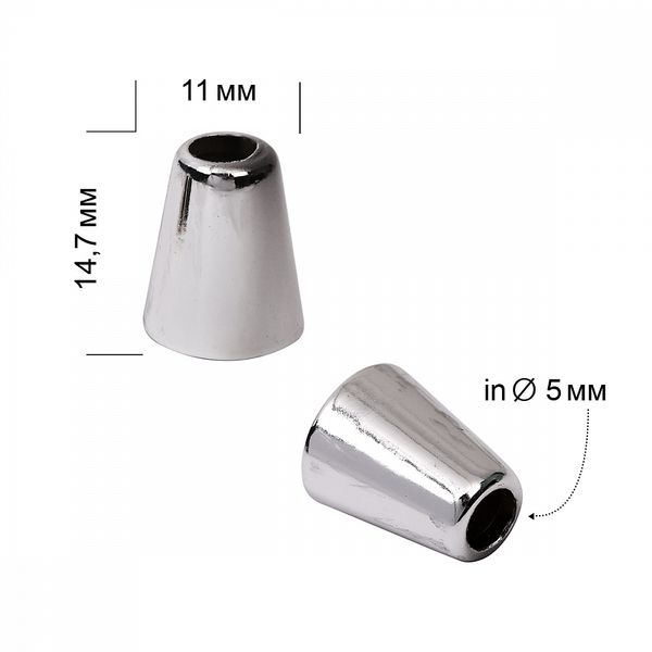 Наконечник для шнура пластик 11х14.7 мм, отв. 5 мм, TBY.0317 никель, 100 шт