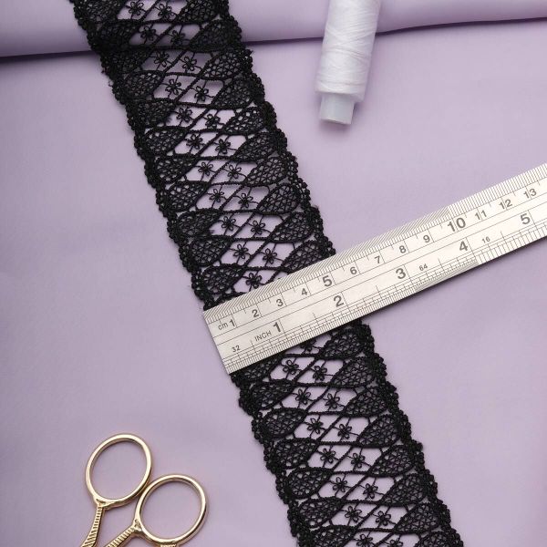 Кружево гипюр (плетёное) 50 мм / 13.7 метров, черный, 3AR1425