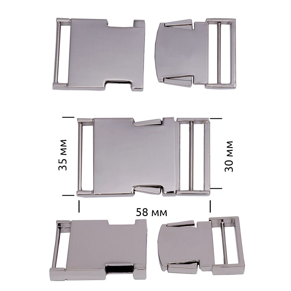 Фастекс (пряжка трезубец) металл 30 мм, 58x35 мм, никель, 6 шт