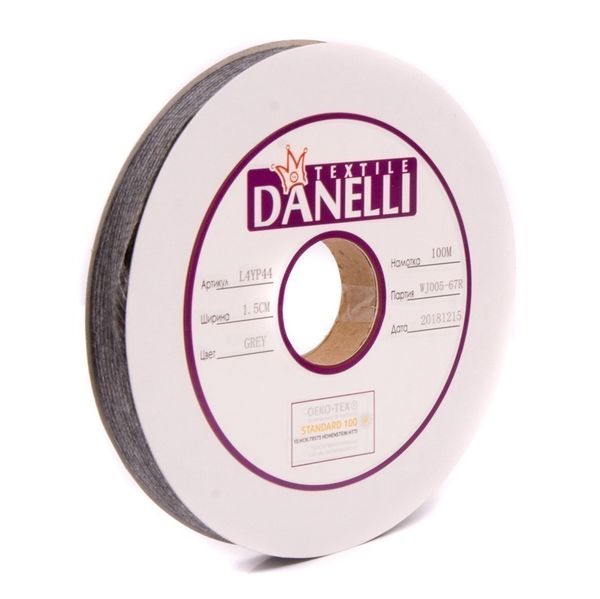 Лента клеевая нитепрошивная по долевой 45 г/м², 15 мм, точечный клей PA+PES, 100 метров, серый, L4YP44, Danelli, OEKO-TEX®