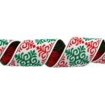 Лента (тесьма) жаккардовая 32.0 мм / 25 метров, Орнамент для северных народов, рис 9788 белый-зеленый-красный, Gamma С3774