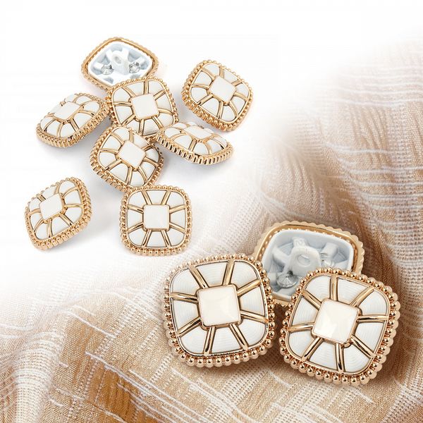 Пуговицы на ножке металлические 28L=18мм, С-MP07 цв.золото/белый, 10 шт