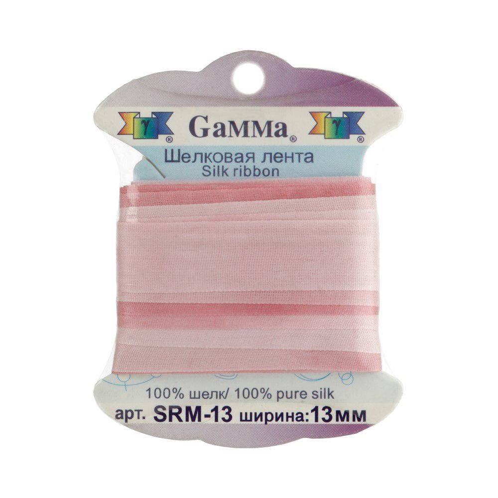Тесьма шелковая 13 мм, 9.1 м, M028 гр. розовый/бл.бордовый, Gamma SRM-13
