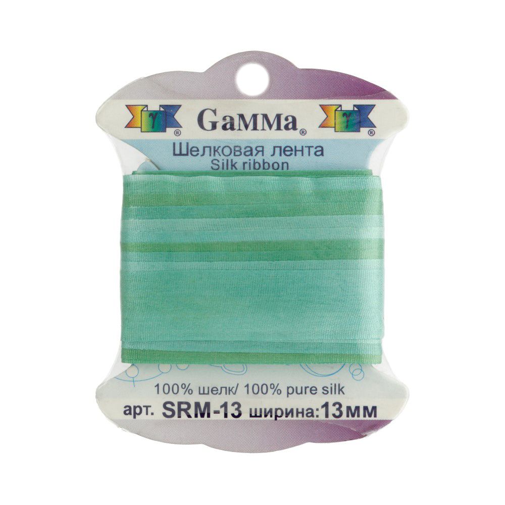 Тесьма шелковая 13 мм, 9.1 м, M020 св.зеленый/зеленый, Gamma SRM-13