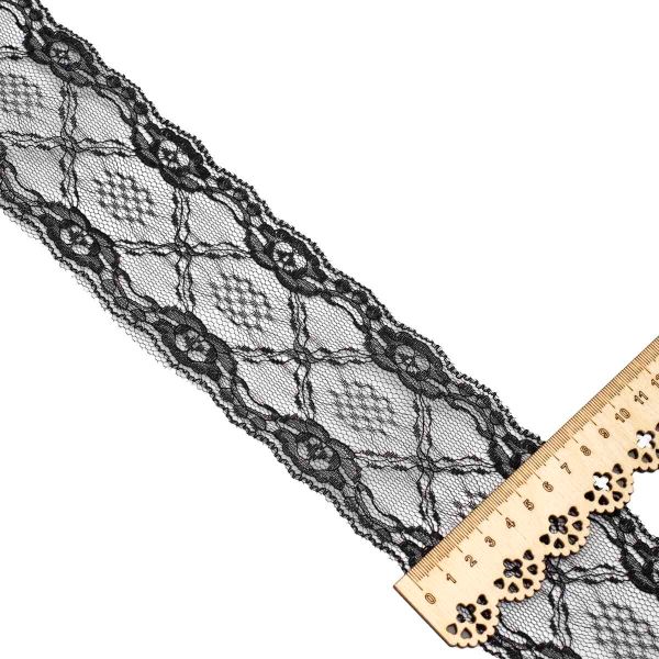Кружево на сетке 68 мм, WL-84, черный, 13.71 м