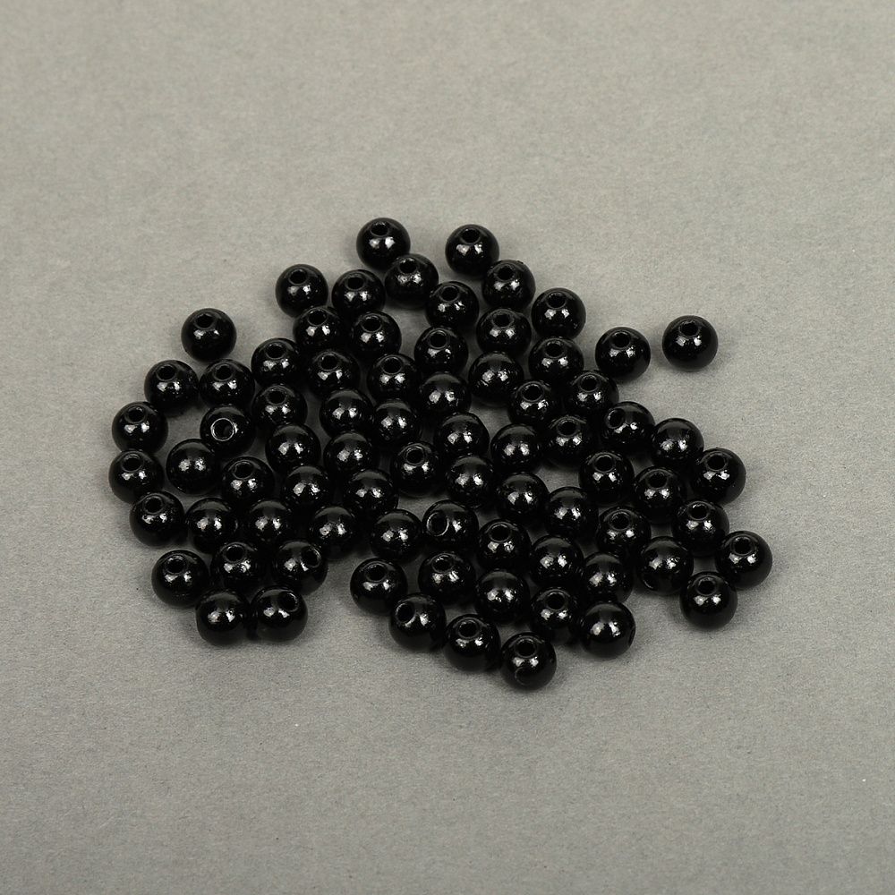 Бусины пластик (перламутр) ⌀6 мм, цв.002 черный, уп.500г (4838 шт), Magic4Hobby