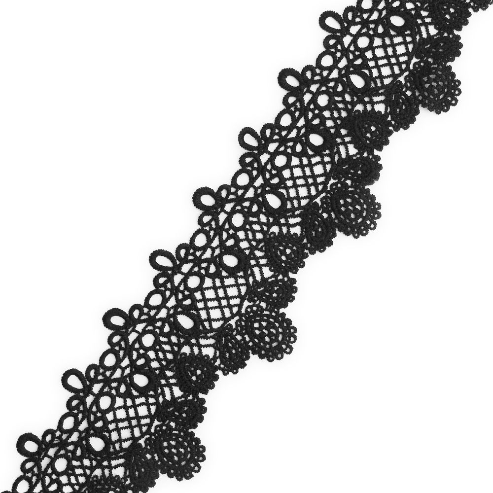 Кружево гипюр (плетёное) 95 мм / 9.14 метров, матовое, C580 черный