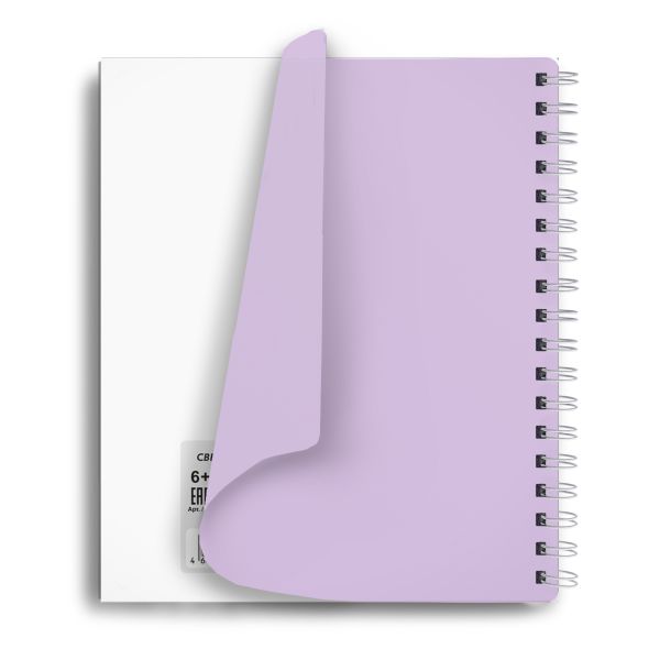 Тетрадь общая с пластиковой обложкой, 500 мкм, тиснение серебряной фольгой, A5 96 л. на гребне 65 г/м², белизна 100% 4 шт клетка, 01930 Лиловая, Светоч ТЕТ96-001