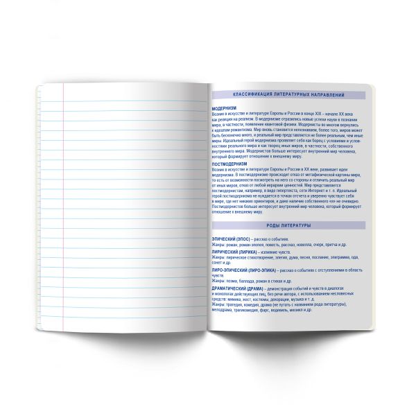 Тетрадь со справочным материалом На задней парте, выбор.лак, A5+ 48 л. на скобе 65 г/м², белизна 100 %, 10 шт, линия, 01304 На задней парте Литература, Светоч Т142