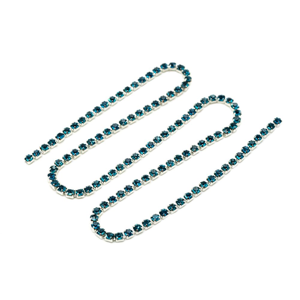 Стразовые цепочки (серебро), цвет: лазурный, размер 2 мм, 30 см/упак., ЦС004СЦ2