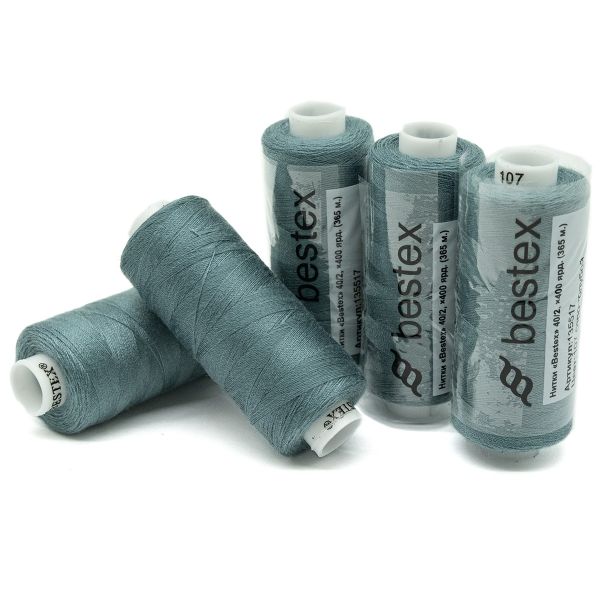 Нитки швейные бытовые Bestex 40/2, 365 м (400 ярд) / 10 кат., 107 серо-голубой
