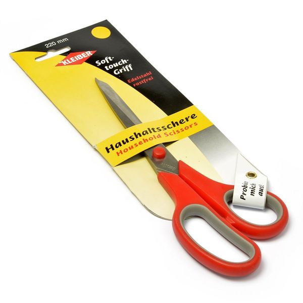 Ножницы универсальные 22 см, Мягкий контакт, Kleiber, цв. красно/серый