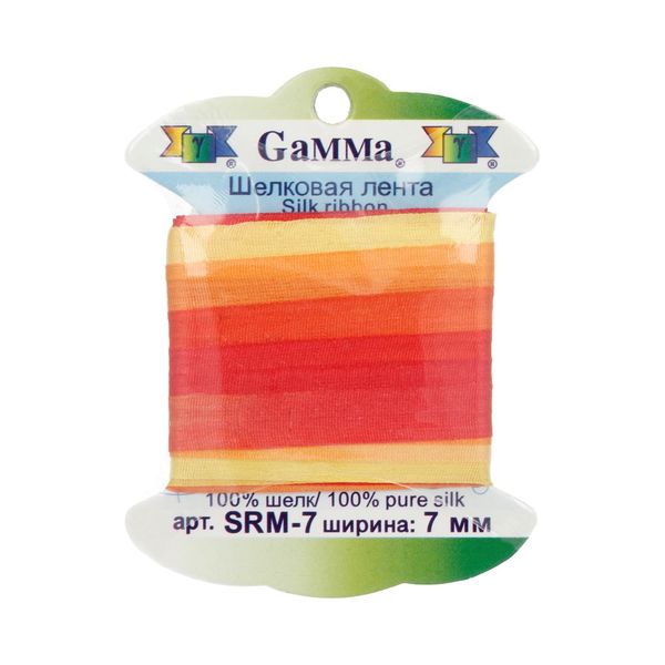 Лента (тесьма) шелковая 7.0 мм / 9.1±0.5 метров, M232 желтый/красный, Gamma SRM-7